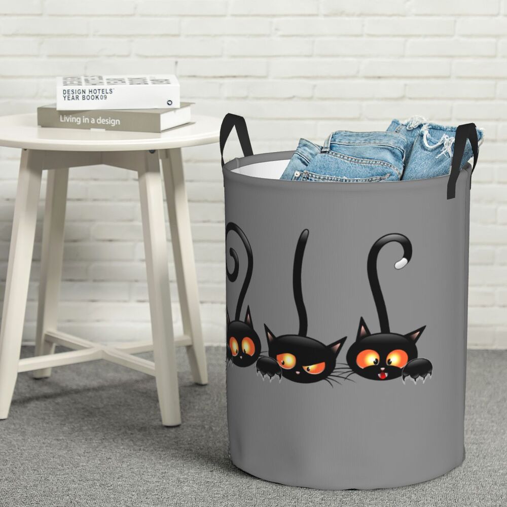 Custom Halloween Black Cat Skull Laundry Hamper Large Storage Basket Gothic Witch Girls Boys Toy Organizer