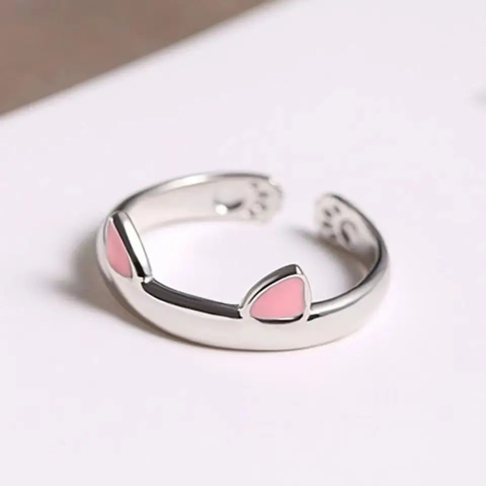 New Fashion Silver Color Open Finger Rings Cat Love Fish Moon Stone Pink Animal For Women Girl Jewelry Gift Dropship