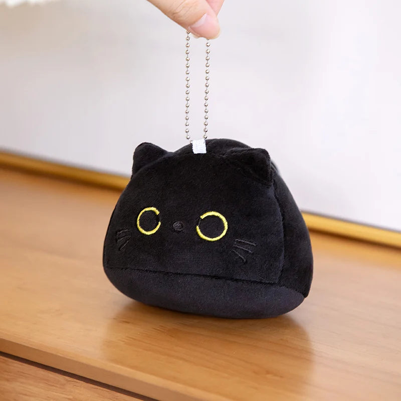 9/15/25CM Kawaii Small Cuddly Black Cat Plush Doll Cartoon Stuffed Round Ball Cat Plushie Girl's Bag Keychain Pendant Toys