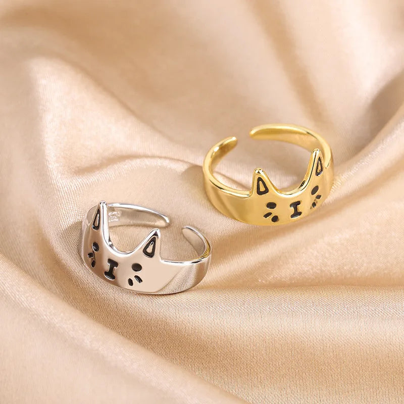 Lovely Cartoon Drop Oil Cat Open Rings for Women Men Vintage Fashion Animal Cat Opening Finger Ring Jewelry Gifts Wholesale