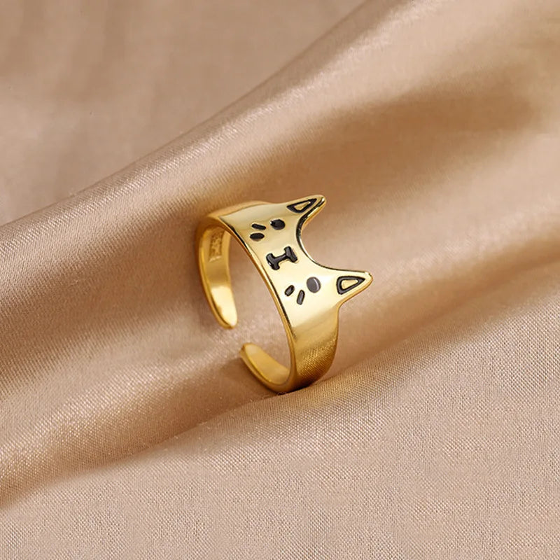 Lovely Cartoon Kitten Open Rings for Women Men Drop Oil Cute Animal Cat Resizable Finger Ring Girls Party Personality Jewelry