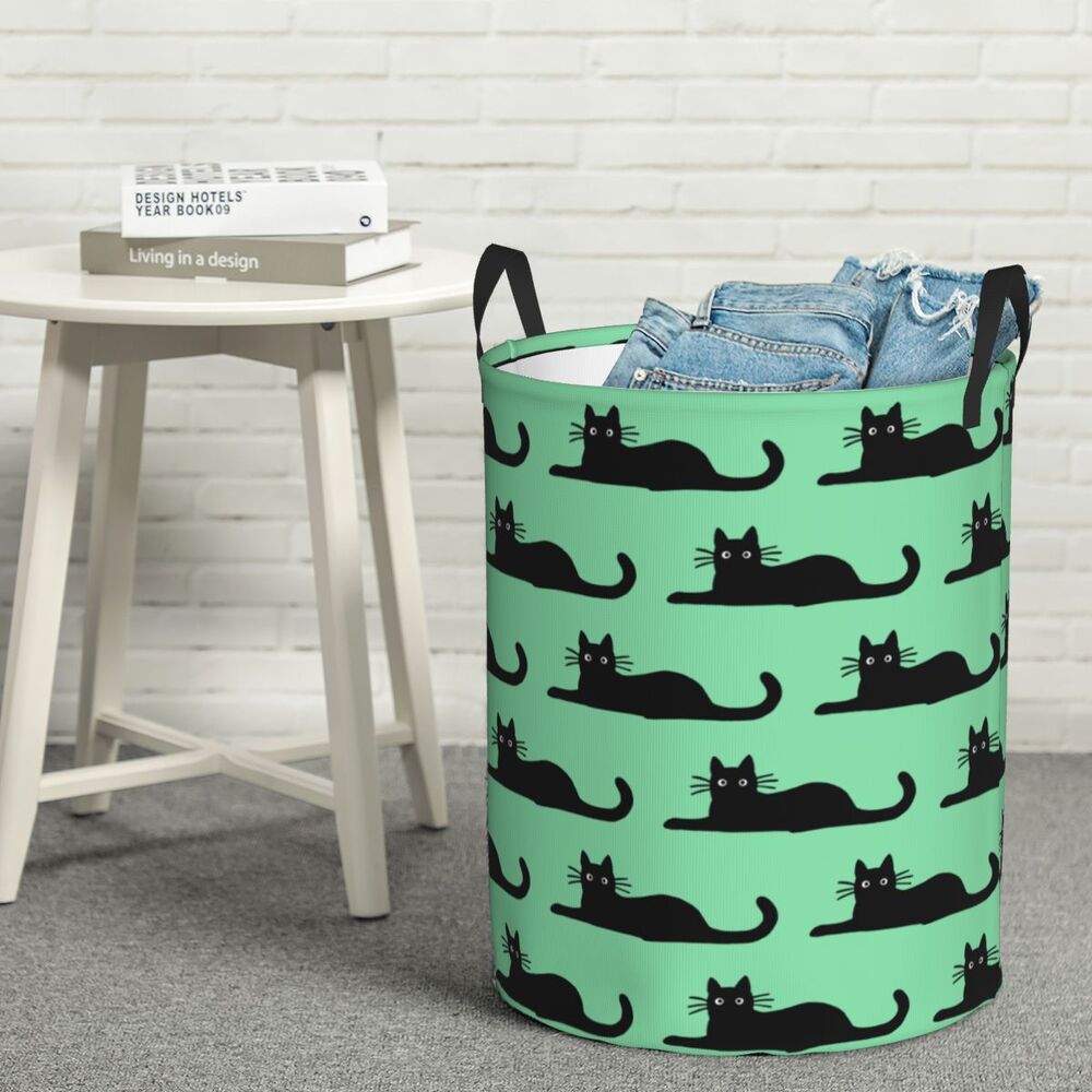 Custom Halloween Black Cat Skull Laundry Hamper Large Storage Basket Gothic Witch Girls Boys Toy Organizer