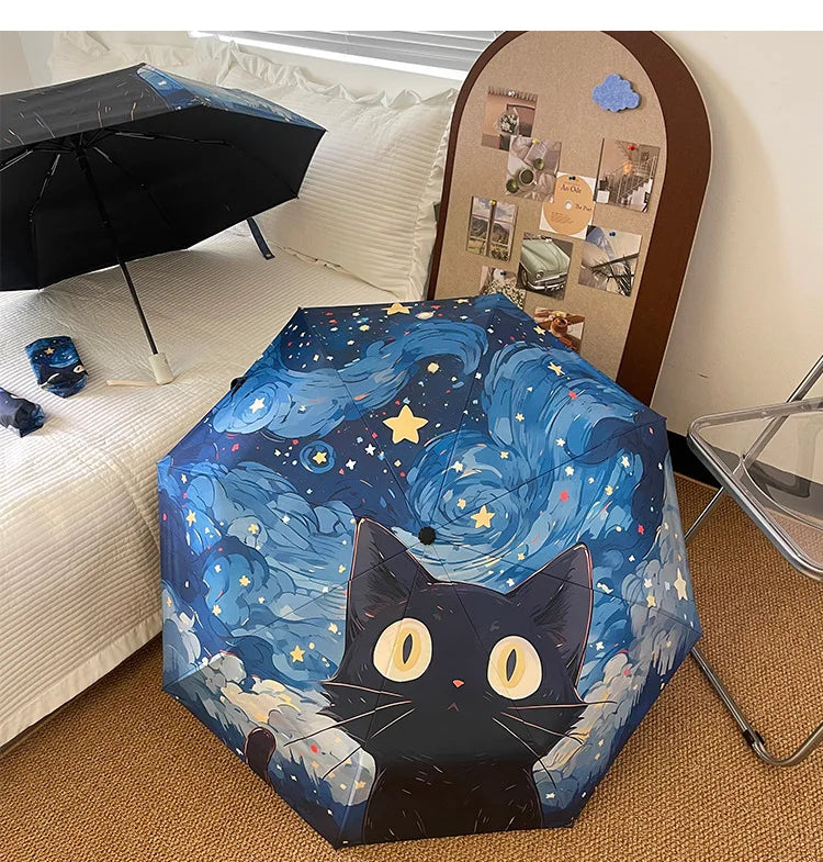 Blue Star Cat Umbrella Animal Cartoon Full Automatic Smart Sun Umbrella For Women Strong Sombrillas Para Lluvia Y Sol