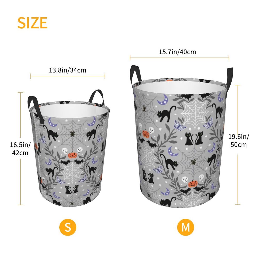 Custom Halloween Black Cat Skull Laundry Hamper Large Storage Basket Gothic Witch Girls Boys Toy Organizer