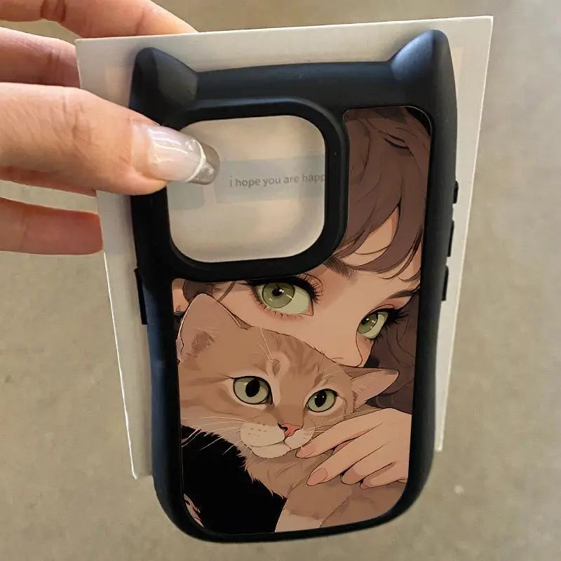 New Lovely Cartoon Cat Girl Cat Ears Phone Case For iPhone15 14 13 12 Pro Max 11 12 Pro 7 8 PLUS Clear Silica Gel Anti Drop Case