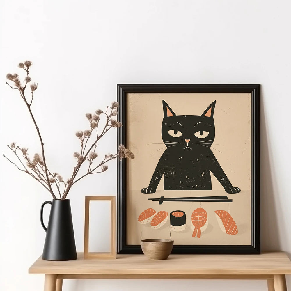 Kawaii Japanese Ramen Animal Cat Posters Canvas Prints Paintings Home Decor Noodles Food Wall Art Poster Kitchen Room Decoration