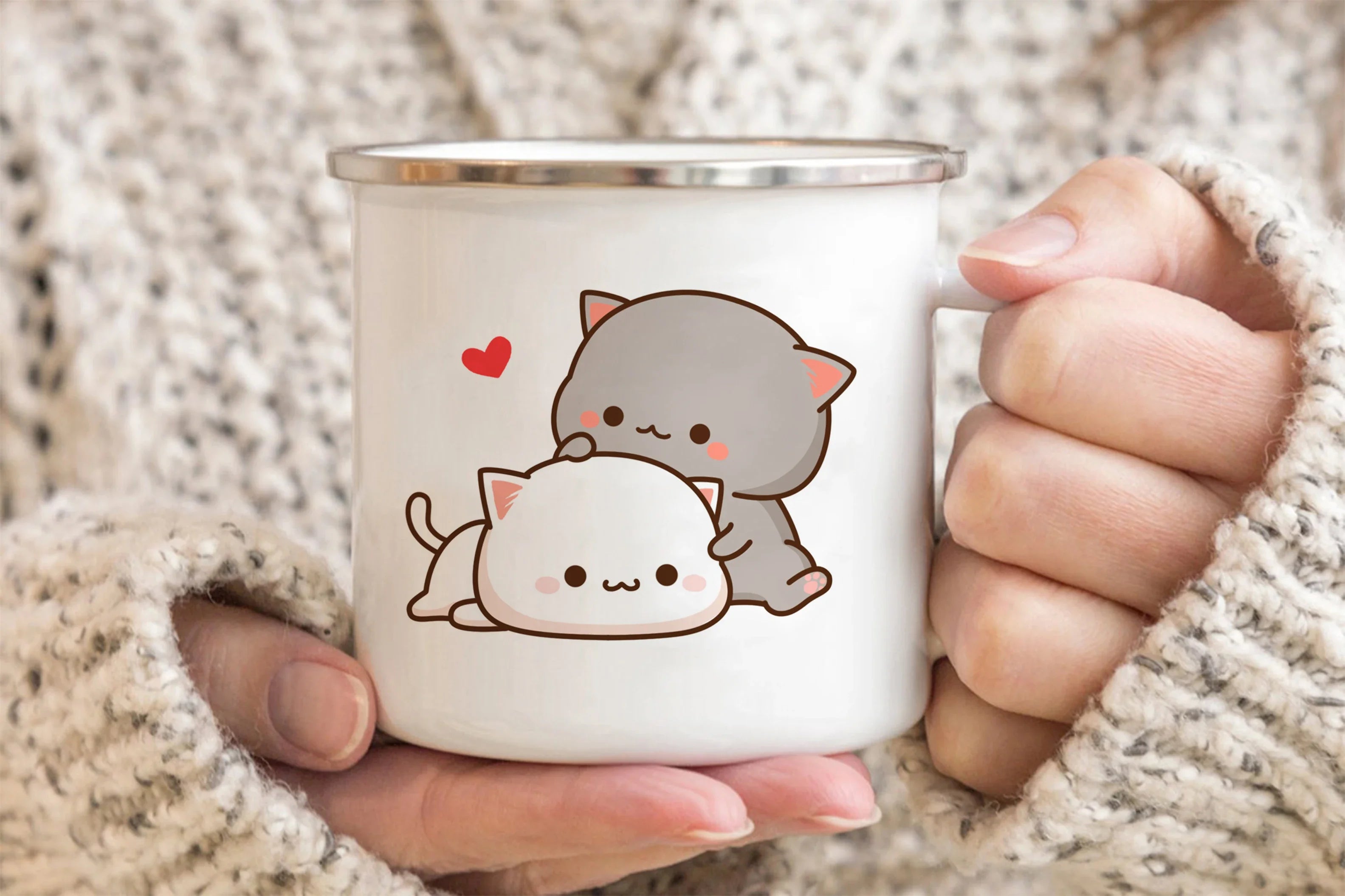 New Peach and Goma cat Enamel cup Coffee tea Mug cute animal Breakfast Dessert milk water cup couple gift