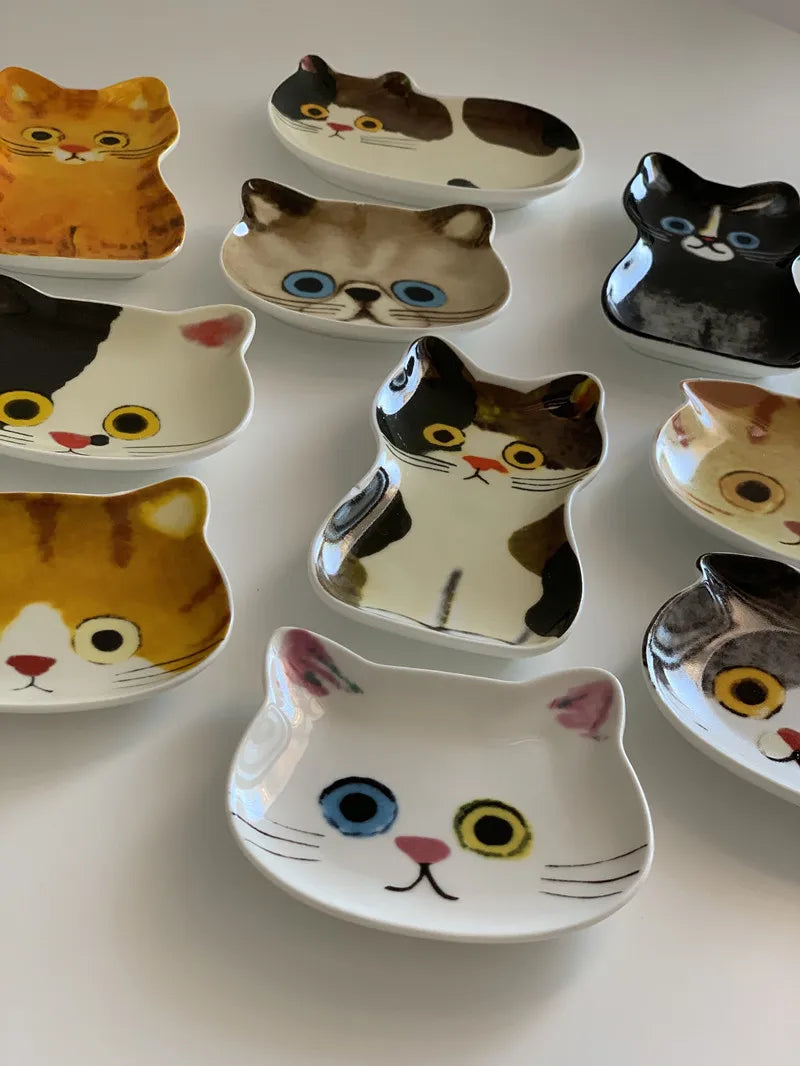 Cute Creative Super Animal Seasoning dish Cat Shape Children Tray Ceramic Plate Dish Kitchen Dinner Home Decoration Accessories