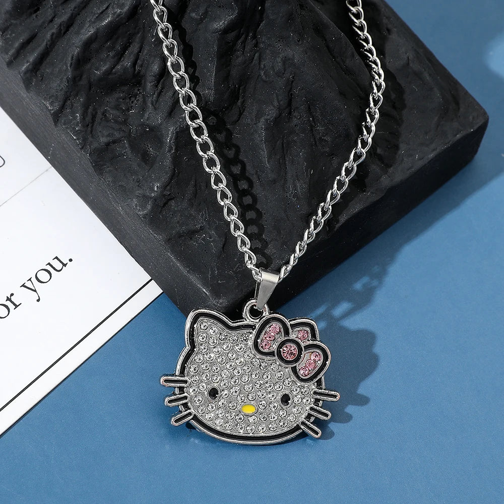 Hello Kitty Sanrio Necklace Silver Color Layer Shining Bling Women Clavicle Chain Elegant Charm Wed Pendant Jewelry Gift