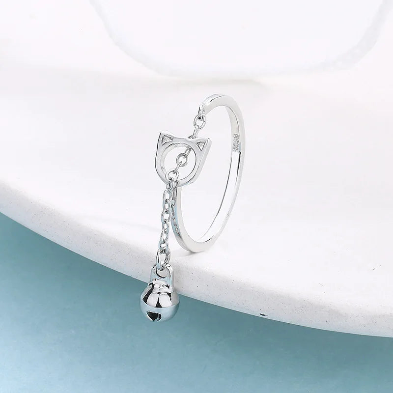 New Fashion Silver Color Open Finger Rings Cat Love Fish Moon Stone Pink Animal For Women Girl Jewelry Gift Dropship