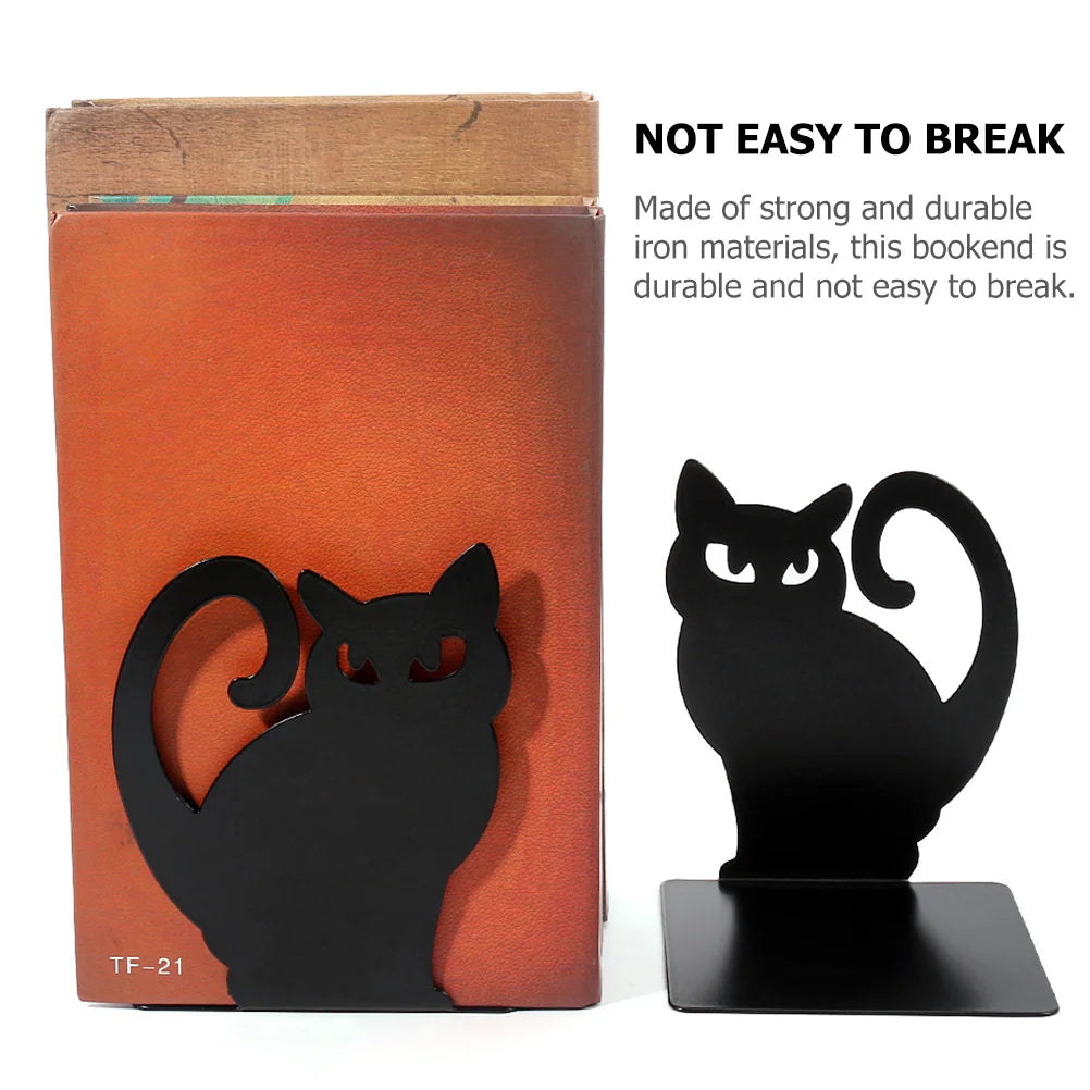 Black Cat Bookend Metal Trim Holders Plug Reading Organizer Decorative Iron Shaped Exquisite Office File Stands Bookends