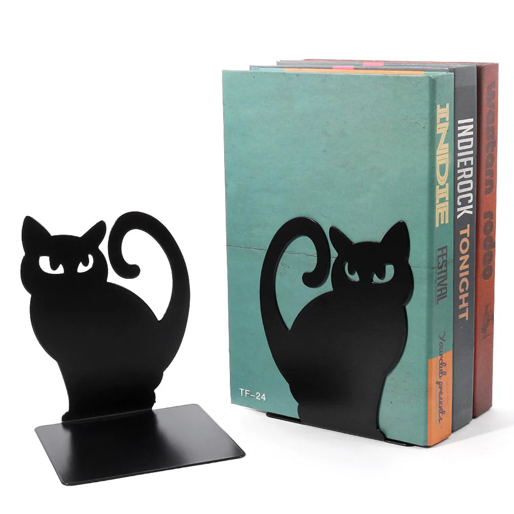 Black Cat Bookend Metal Trim Holders Plug Reading Organizer Decorative Iron Shaped Exquisite Office File Stands Bookends