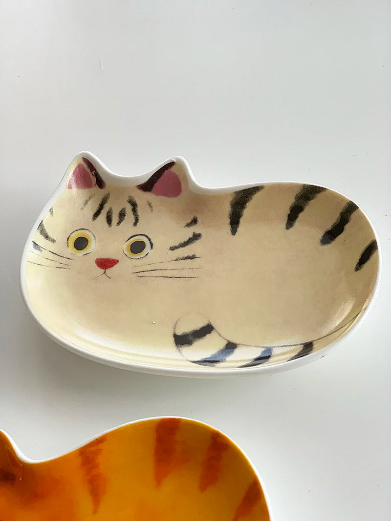 Cute Creative Super Animal Seasoning dish Cat Shape Children Tray Ceramic Plate Dish Kitchen Dinner Home Decoration Accessories