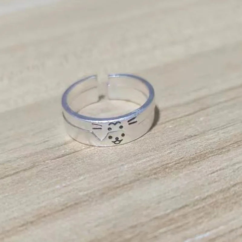 Fashion Adjustable Cat Dog Couple Rings for Women Simple Design Overlapping Wear Cute Gifts Rings for Girlfriend Wedding Jewelry