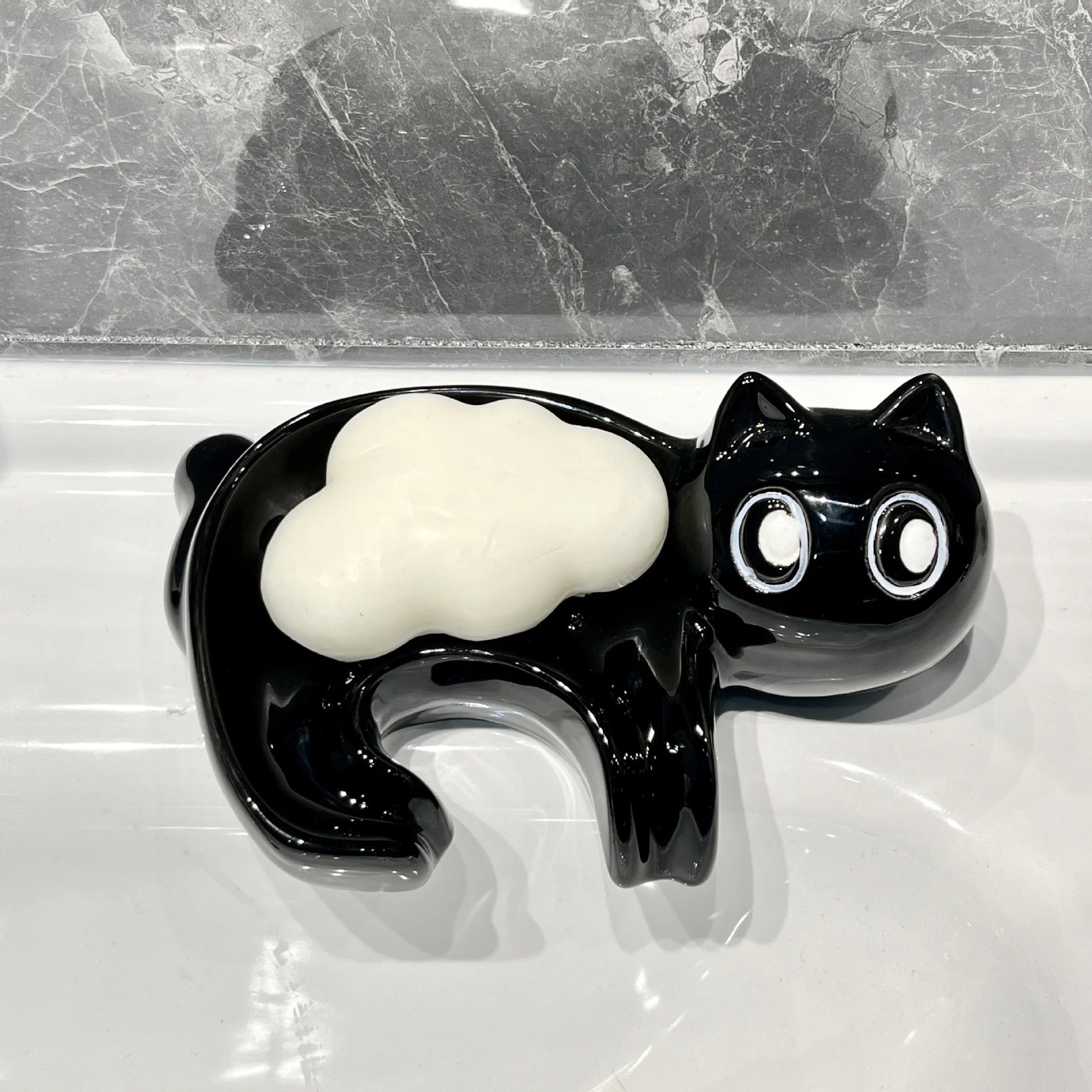 Cute Cat Drain Soap Holder Container Smooth Ceramic Toilet Soap Dish Case Tray Washroom Tools Bathroom Accessories Home Decor