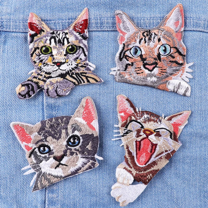 12PCS/set Pocket Cat Embroidery Patch Iron On Patches For Clothing Thermoadhesive Patches On Clothes Jacket Jeans Sewing Patch