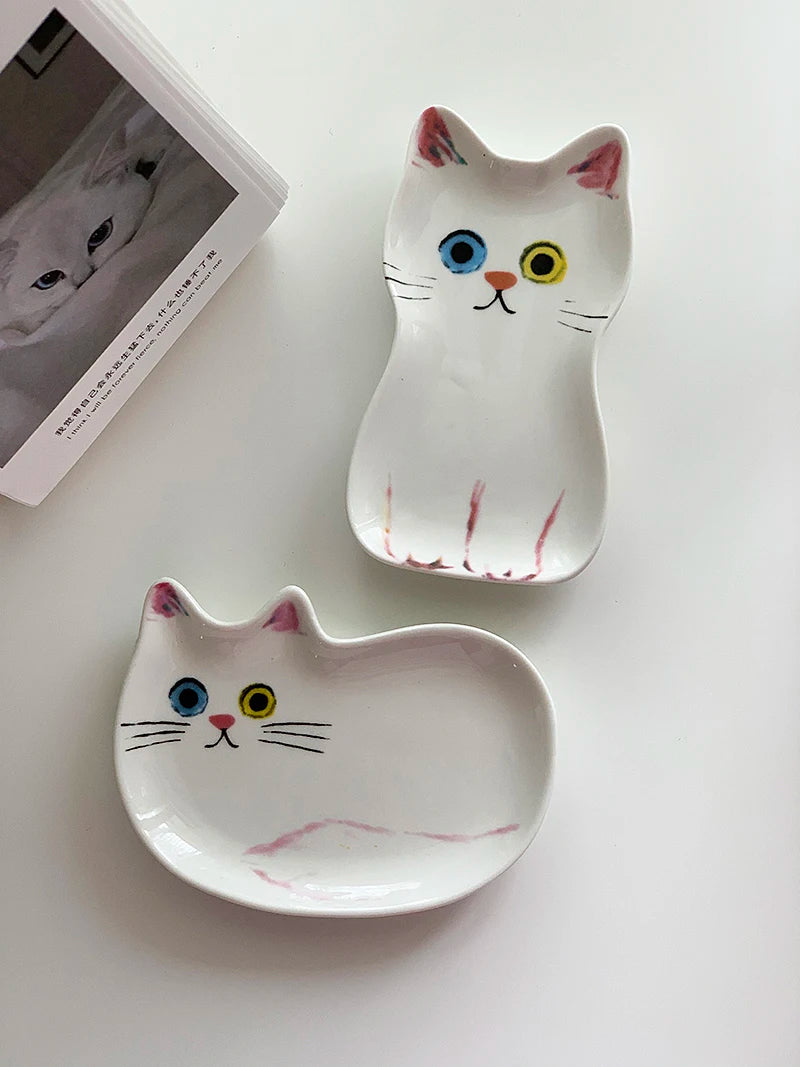 Cute Creative Super Animal Seasoning dish Cat Shape Children Tray Ceramic Plate Dish Kitchen Dinner Home Decoration Accessories