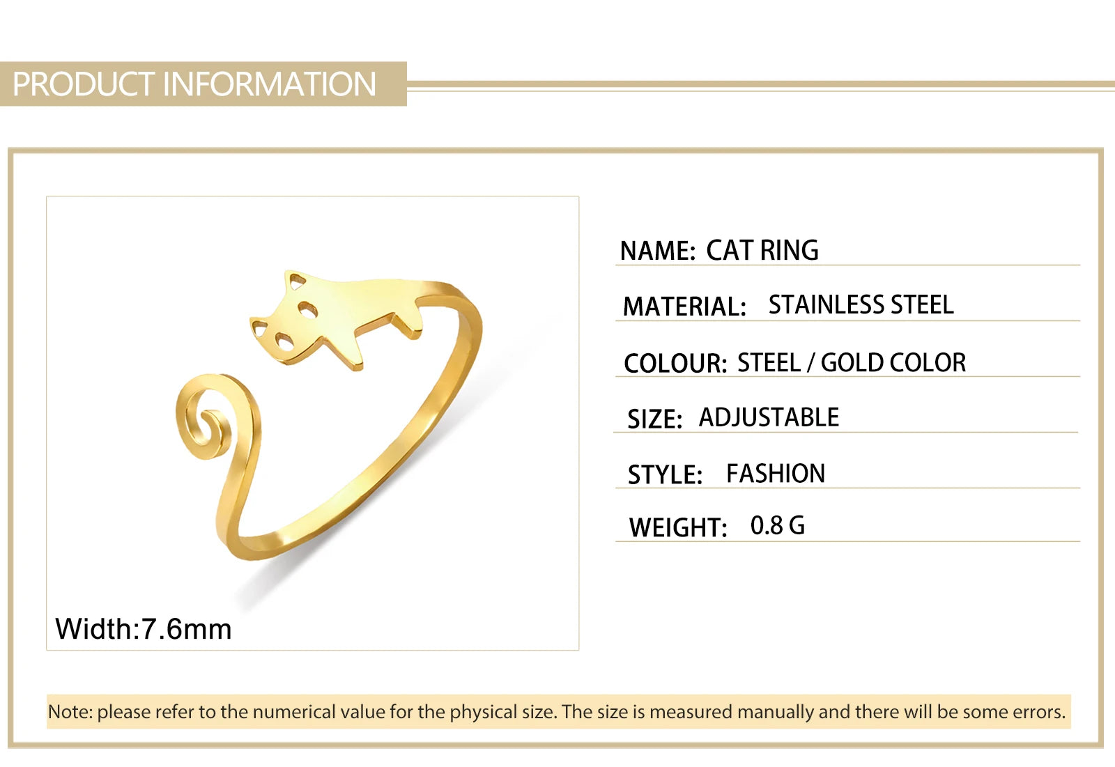 Skyrim Cute Cat Open Ring for Women Stainless Steel Kitten Adjustable Rings Fashion Animal Jewelry Birthday Gift Wholesale