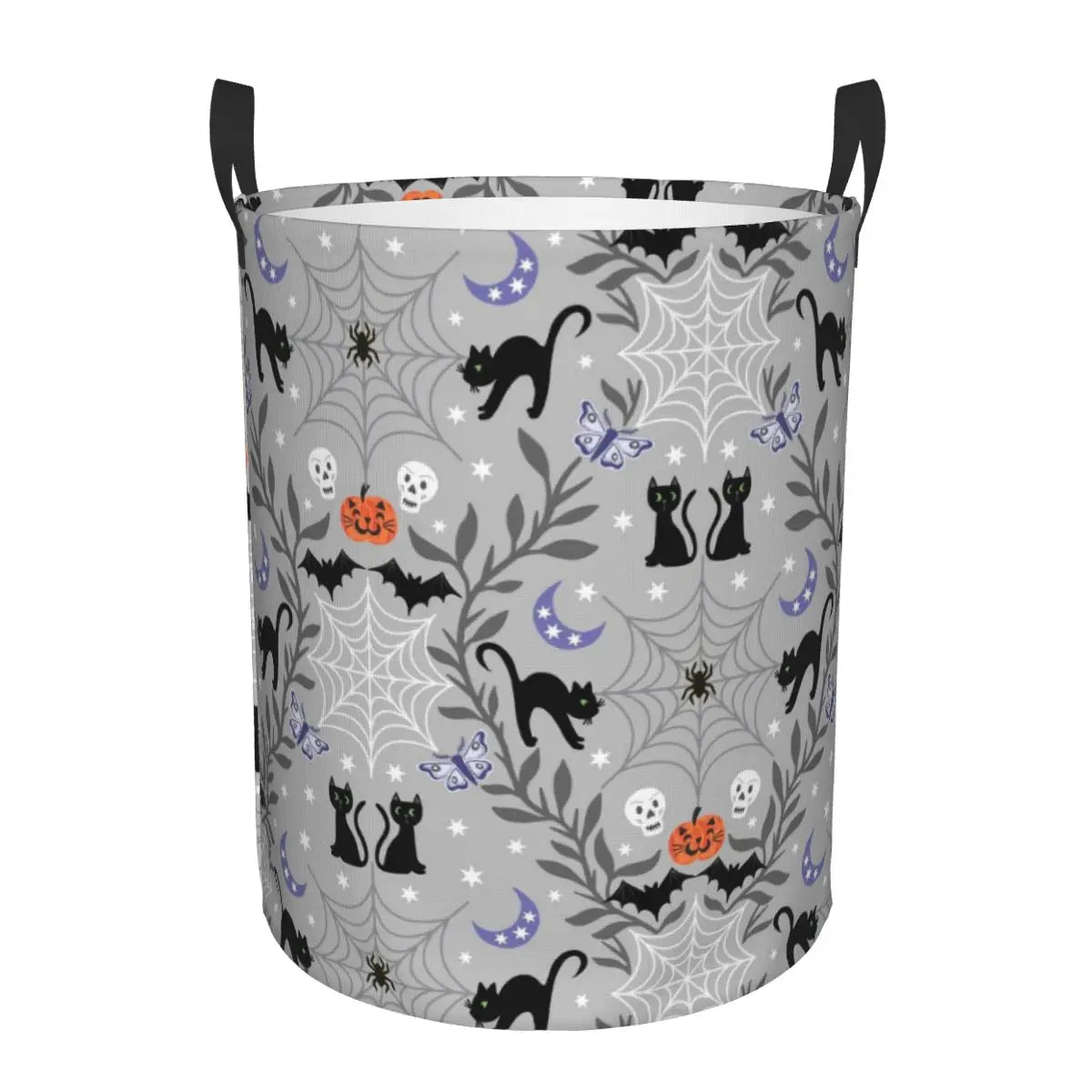 Custom Halloween Black Cat Skull Laundry Hamper Large Storage Basket Gothic Witch Girls Boys Toy Organizer