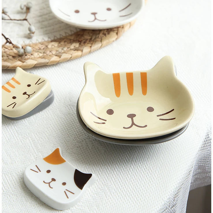 Japanese Cute Cat Dish Creative Ceramic Seasoning Dish Porcelain Dipping Saucer Plate Snack Plate Kitchen Supplies Tableware