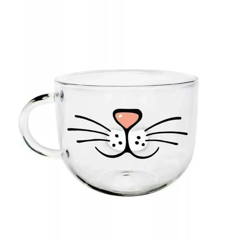 XINLANISNOW Novelty Glass Cup Cat Face Mugs Coffee Tea Milk Breakfast Mug Creative Gifts 540ml