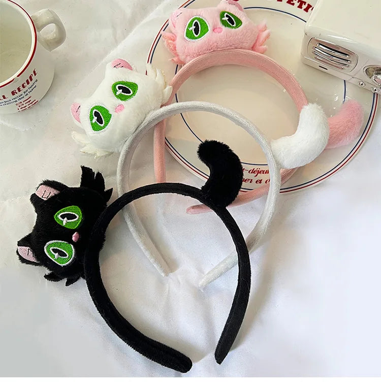 New Kawaii Suzume Cartoon Plush Cat Hairbands Cute Black White Cat Hair Hoop Headband for Women Girls Gifts Hair Accessories