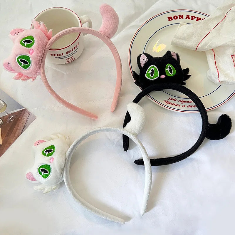 New Kawaii Suzume Cartoon Plush Cat Hairbands Cute Black White Cat Hair Hoop Headband for Women Girls Gifts Hair Accessories