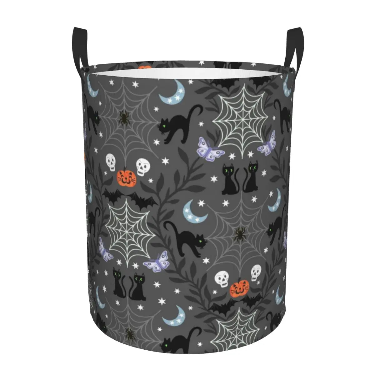 Custom Halloween Black Cat Skull Laundry Hamper Large Storage Basket Gothic Witch Girls Boys Toy Organizer