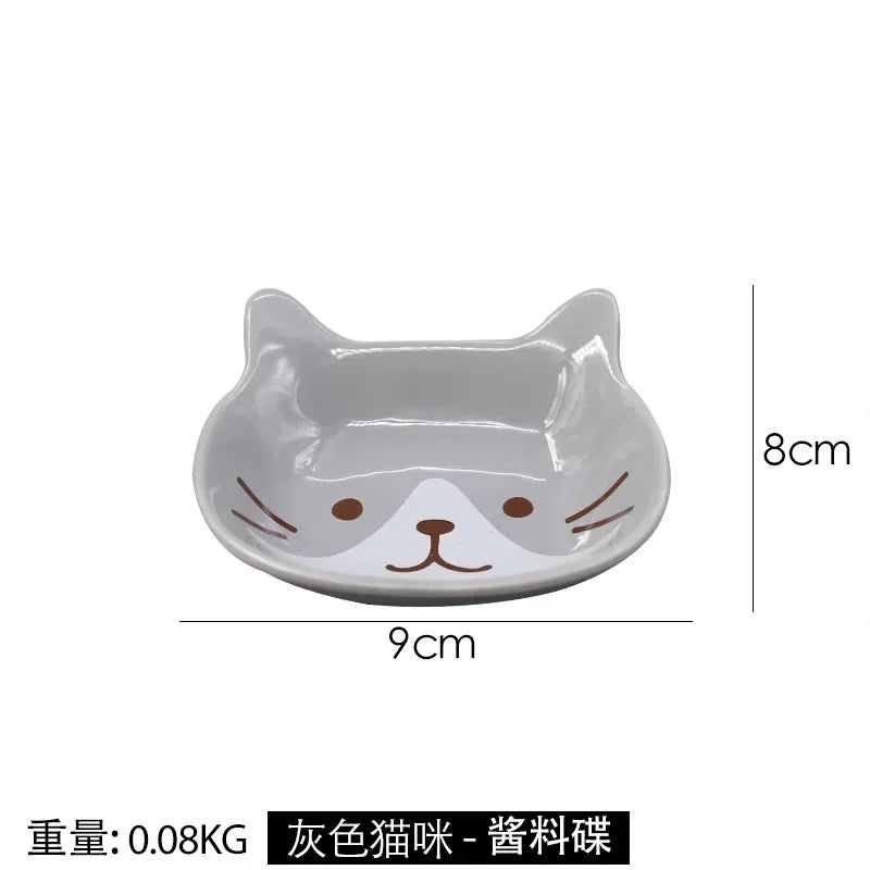 Japanese Cute Cat Dish Creative Ceramic Seasoning Dish Porcelain Dipping Saucer Plate Snack Plate Kitchen Supplies Tableware