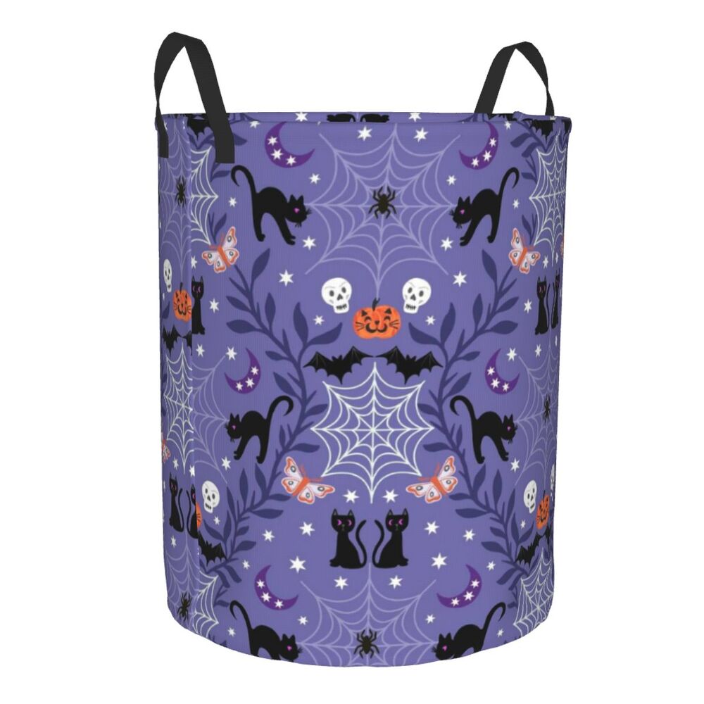 Custom Halloween Black Cat Skull Laundry Hamper Large Storage Basket Gothic Witch Girls Boys Toy Organizer