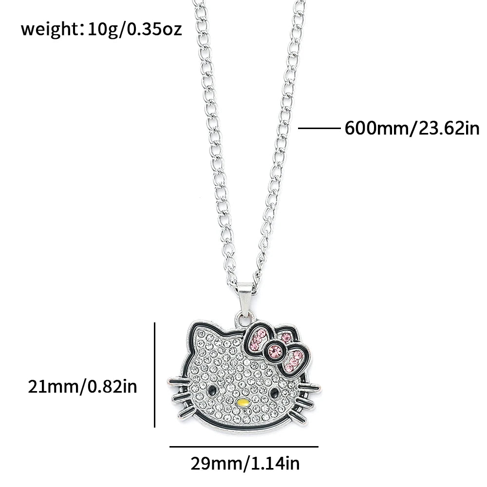 Hello Kitty Sanrio Necklace Silver Color Layer Shining Bling Women Clavicle Chain Elegant Charm Wed Pendant Jewelry Gift