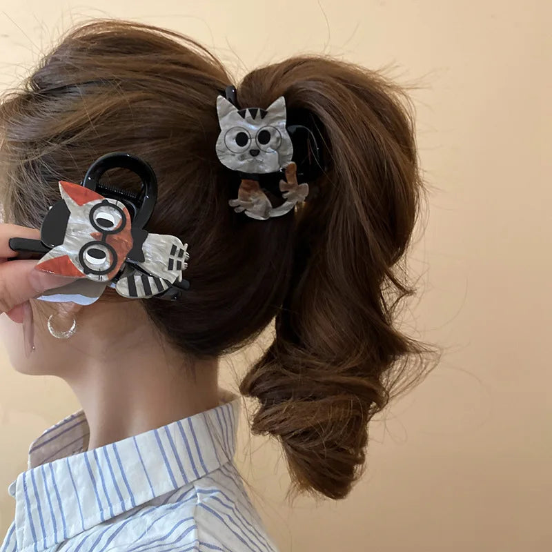 Cartoon Kitten Acrylic Hairpin Shark Clip Hair Claw for Women Korean Cute Hair Accessories