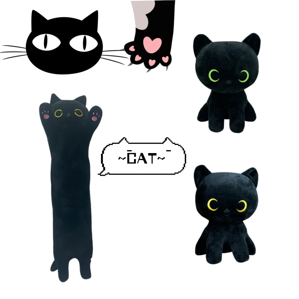 Kawaii Black Cat Plush Toys Soft Fluffy Animal Long Cat Dolls Cuta Cartoon Stuffed Sleeping Pillow Birthday Gift For Kids Girls