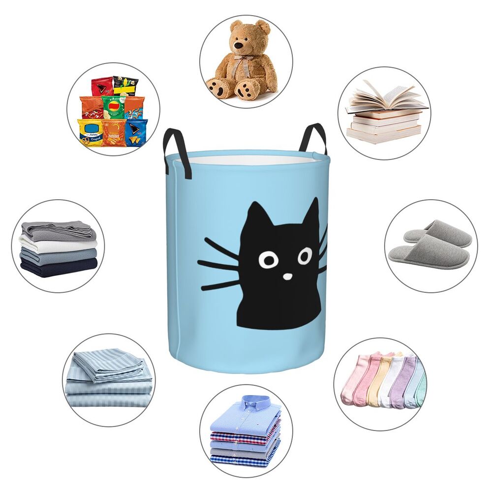 Custom Halloween Black Cat Skull Laundry Hamper Large Storage Basket Gothic Witch Girls Boys Toy Organizer