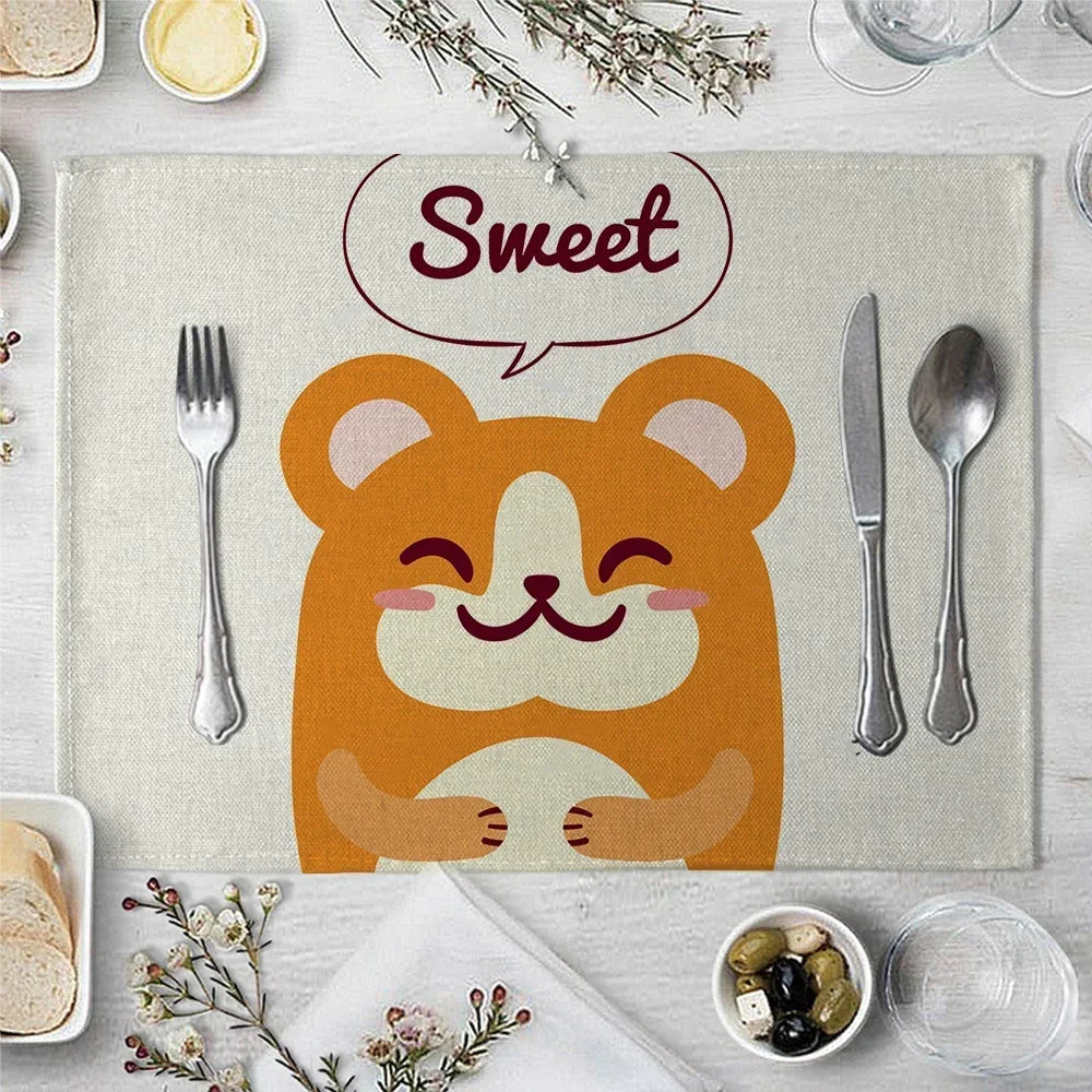 Cute Animal Childish Pattern Placemat Kitchen Decor Linen Dining Table Mats Coaster Pad Bowl Coffee Cup Tablecloth