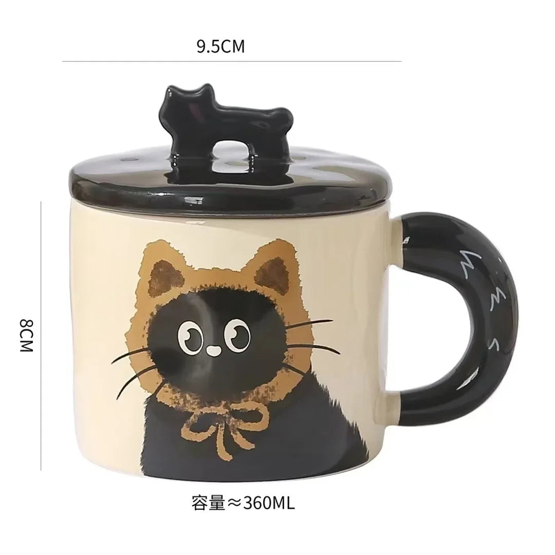 Creative personality cat mug with lid souvenir gift drinking water cup cute ceramic coffee cup office cup