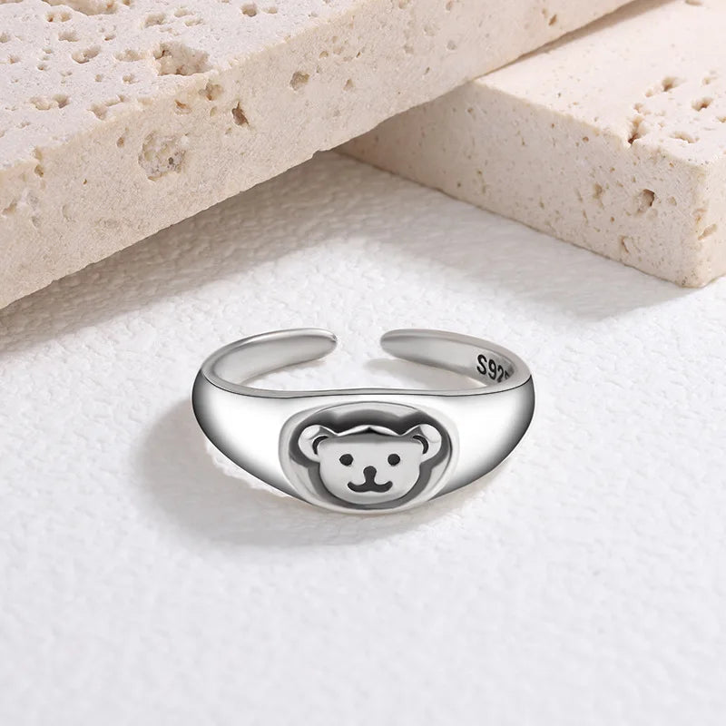 New Fashion Silver Color Open Finger Rings Cat Love Fish Moon Stone Pink Animal For Women Girl Jewelry Gift Dropship