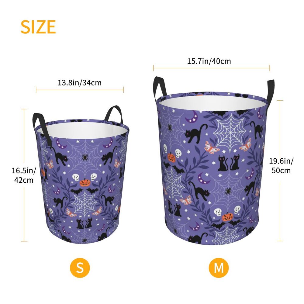 Custom Halloween Black Cat Skull Laundry Hamper Large Storage Basket Gothic Witch Girls Boys Toy Organizer