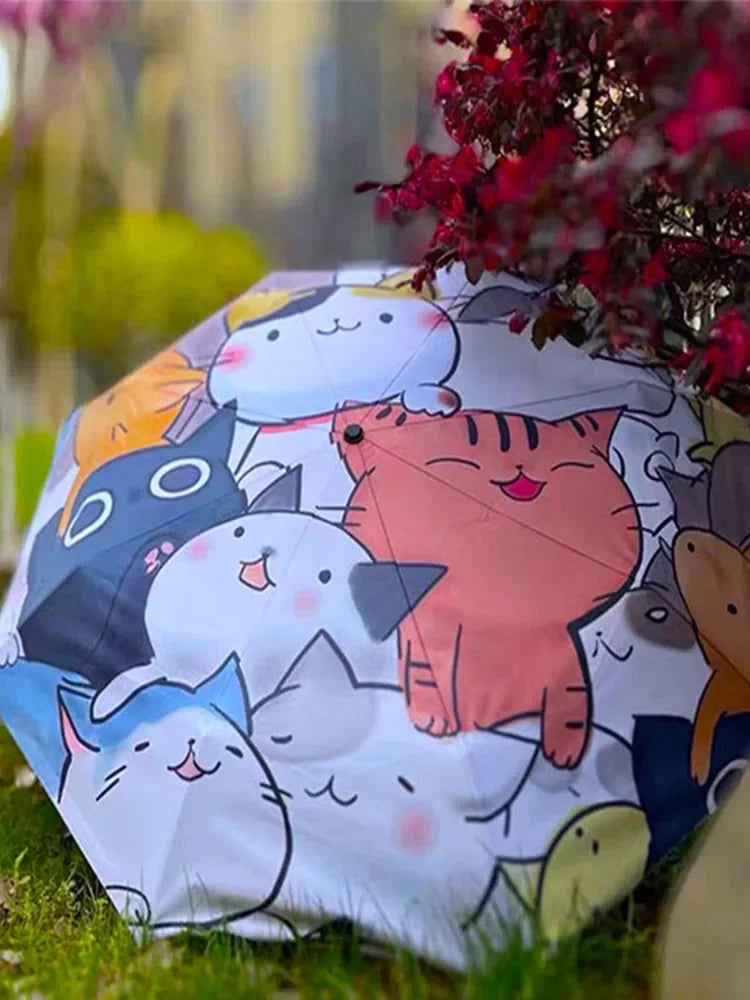 Kids Cute cartoon cat Umbrella Automatic Open Umbrella Cartoon Waterproof and UV,Travel Umbrella Compact Windproof for Girl Boys