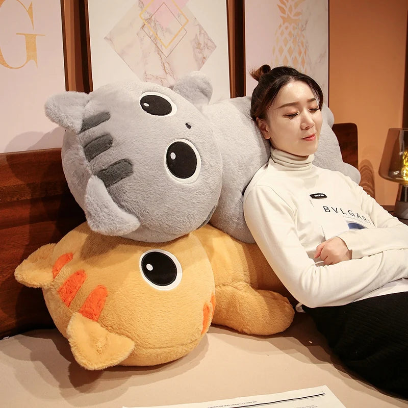 1PC 65~130cm Long Giant Cats Plush Toy Cylidrical Animal Bolster Pillow Kawaii Cat Stuffed Plushie Children Sleeping Friend Gift