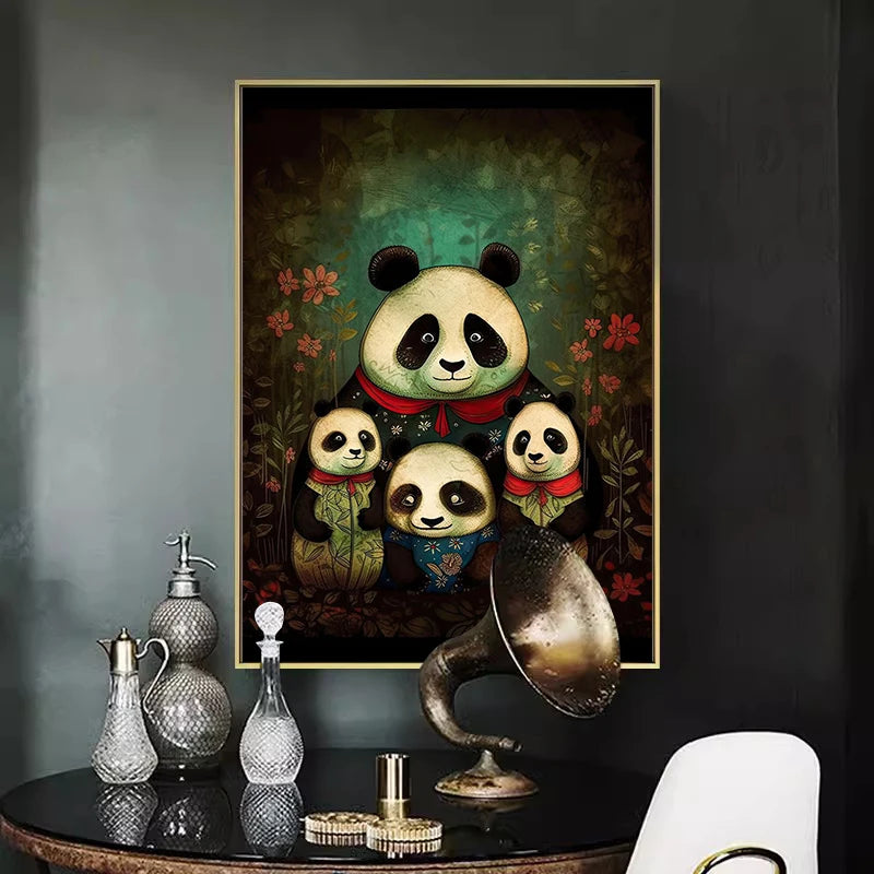 Gustav Klimt Style Cats Family Abstract Canvas Painting Cute Pet Cat Bunny Panda Posters and Prints Wall Art Pictures Room Decor