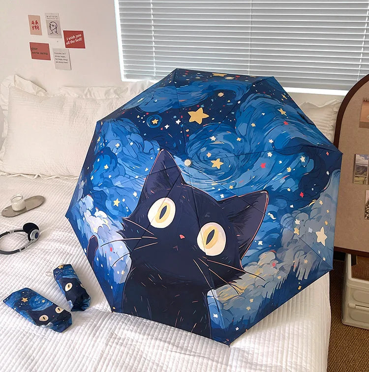 Blue Star Cat Umbrella Animal Cartoon Full Automatic Smart Sun Umbrella For Women Strong Sombrillas Para Lluvia Y Sol