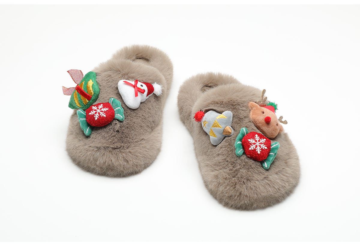 Christmas gift fluffy slippers women's outerwear