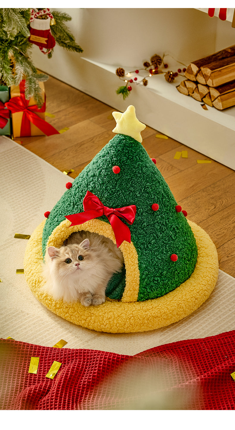 Cat nest winter warm semi-sealed kennel Christmas deep sleep cat tunnel quilt cat sleeping bag Christmas tree