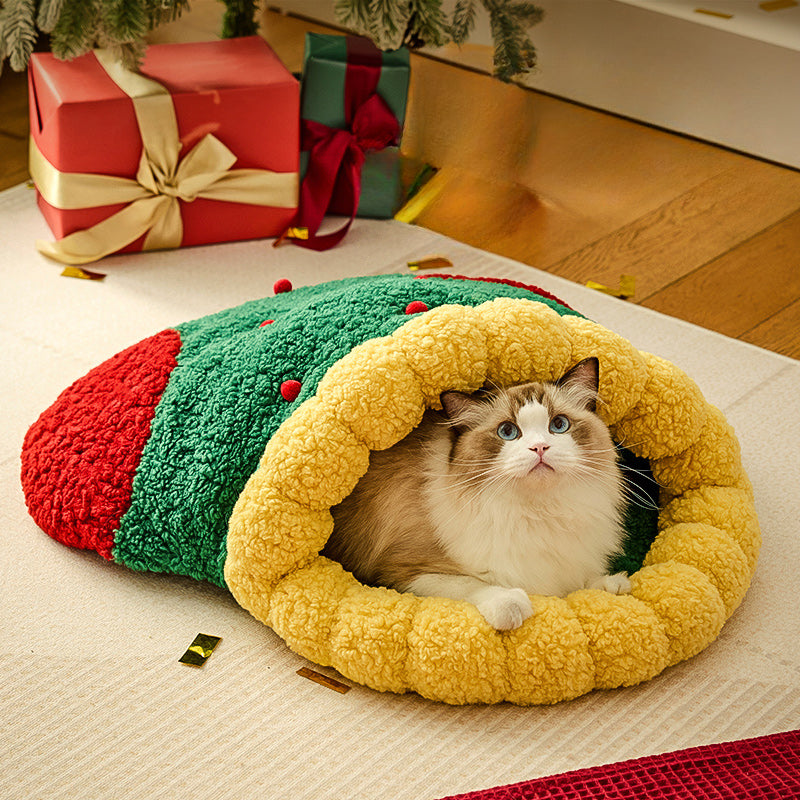 Cat nest winter warm semi-sealed kennel Christmas deep sleep cat tunnel quilt cat sleeping bag Christmas tree