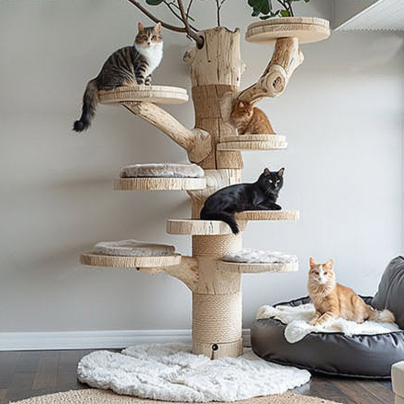 Solid wood cat climbing frame large tree trunk natural log cat climbing tree jumping platform integrated cat nest household cat other wild cat claw tree