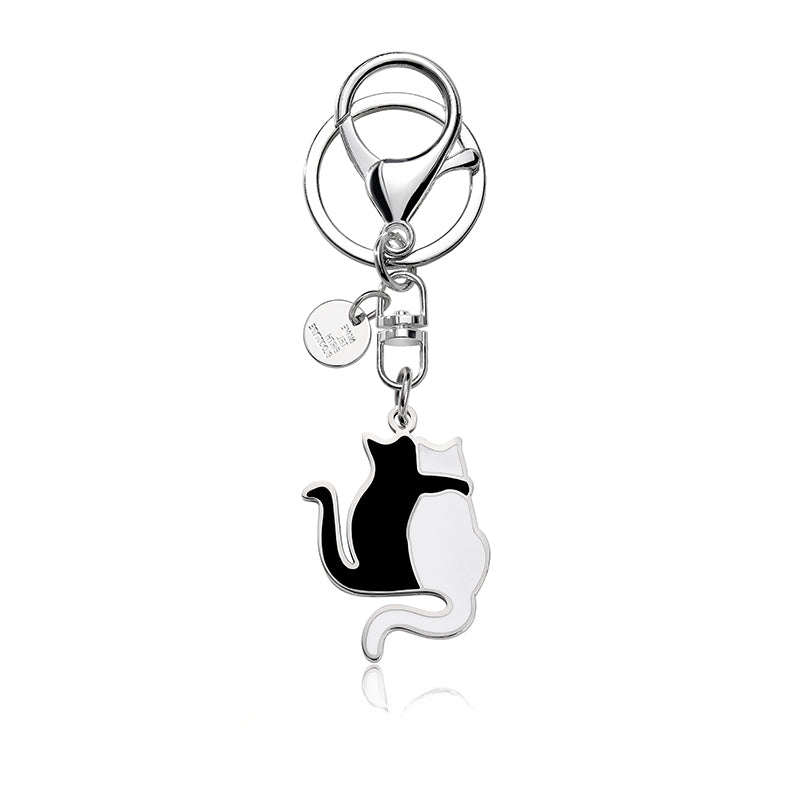 Cute Simple Black and White Cat Titanium Keychain for Couples' Bag Accessories