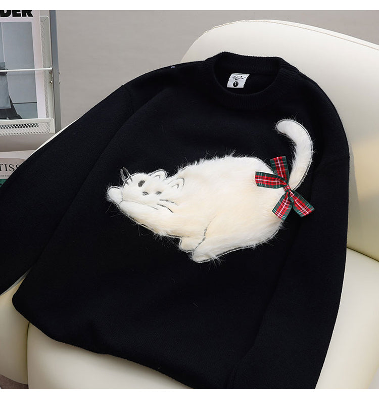 3D three-dimensional cute kitten red Christmas sweater women's autumn and winter 2024 new lazy high-end New Year's knitted sweater