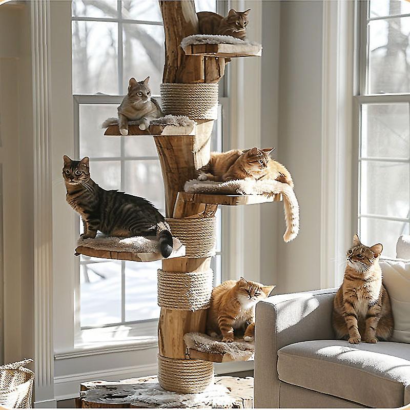 Solid wood cat climbing frame large tree trunk natural log cat climbing tree jumping platform integrated cat nest household cat other wild cat claw tree