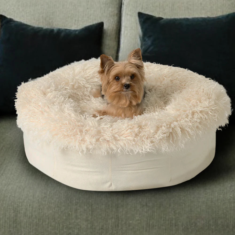 PupPouf™ Luxe Faux Fur Donut Pet Bed - Plush Sheep Ivory